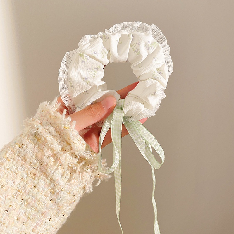 Women's Sweet Lace Ponytail Hair Tie Cloth Scrunchie Coral Lily Floral