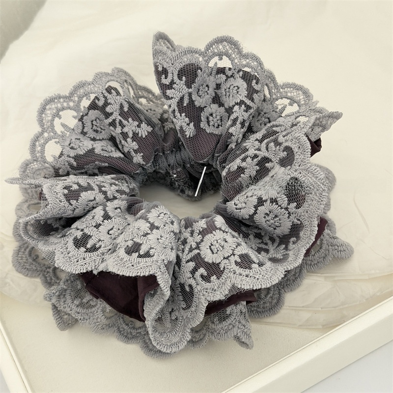 Women's Retro Lace Hair Tie For Spring Light Grey Floral Splicing