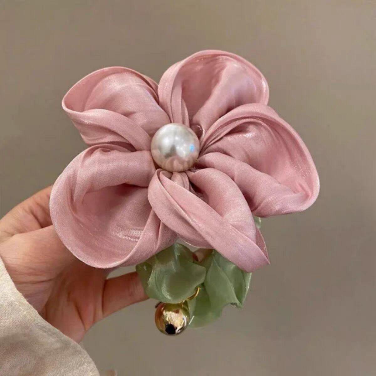 Women's High Elastic Pearl Telephone Cord Hair Tie Holiday Floral Scrunchie