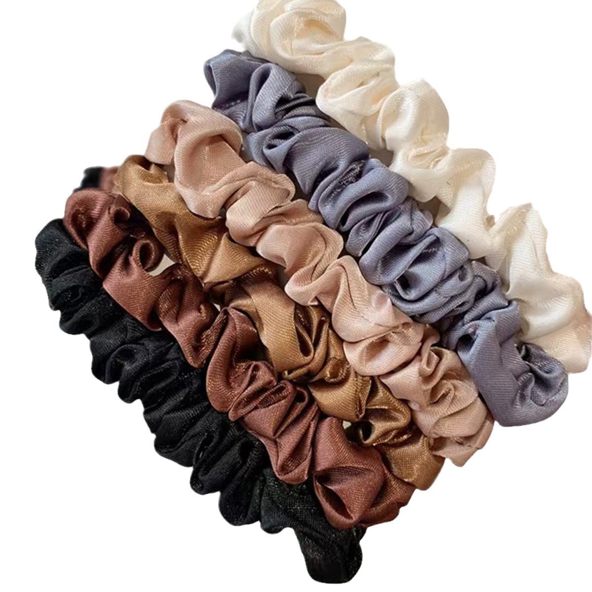 Girls Simple Satin Thin Scrunchies Ponytail Hair Ties Solid Color