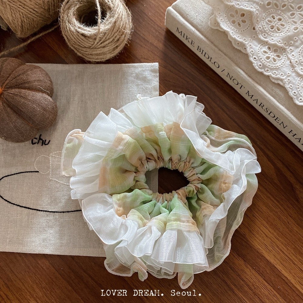 Women's Elegant French Gauze Hair Tie For Autumn Daily Wear Blue Plaid