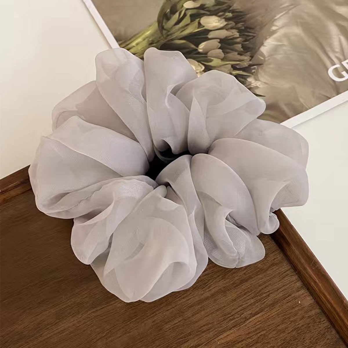 Women's Elegant Holiday Gauze Net Yarn Hair Scrunchie Solid Color