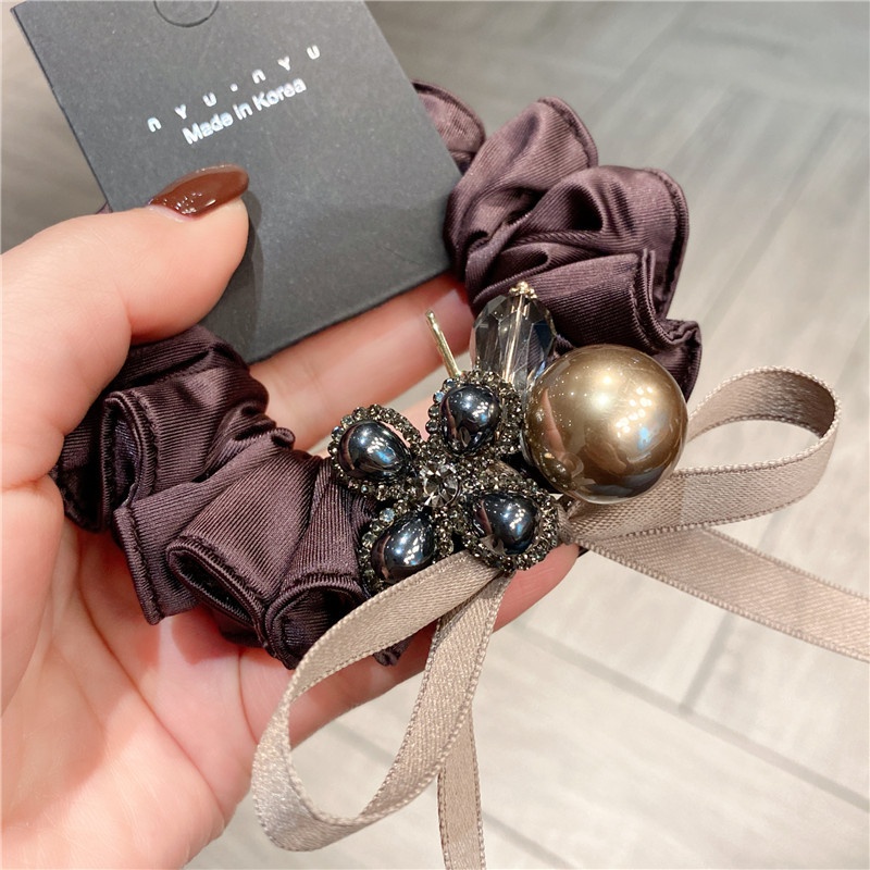 Women's Ponytail Holder Hair Tie Diamond Four-Leaf Clover Cloth