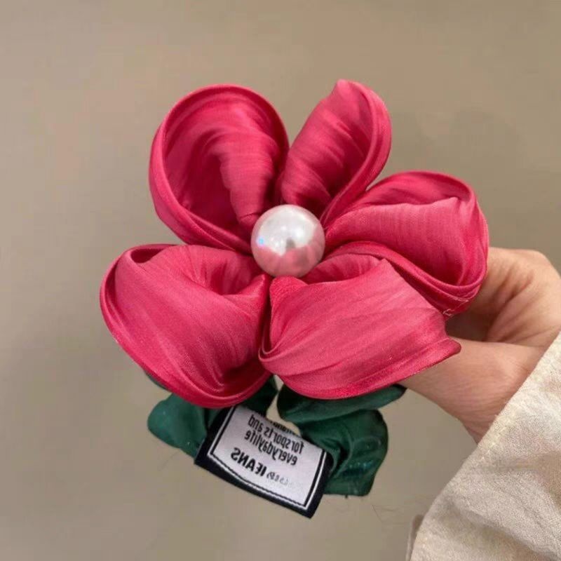 Women's High Elastic Pearl Telephone Cord Hair Tie Holiday Floral Scrunchie