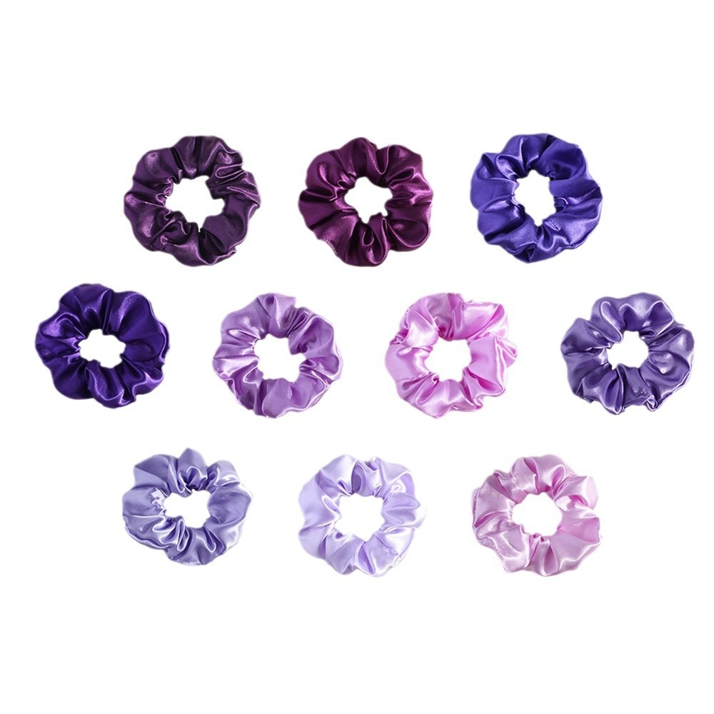 Women's Elegant Summer French Satin Hair Scrunchie Solid Purple
