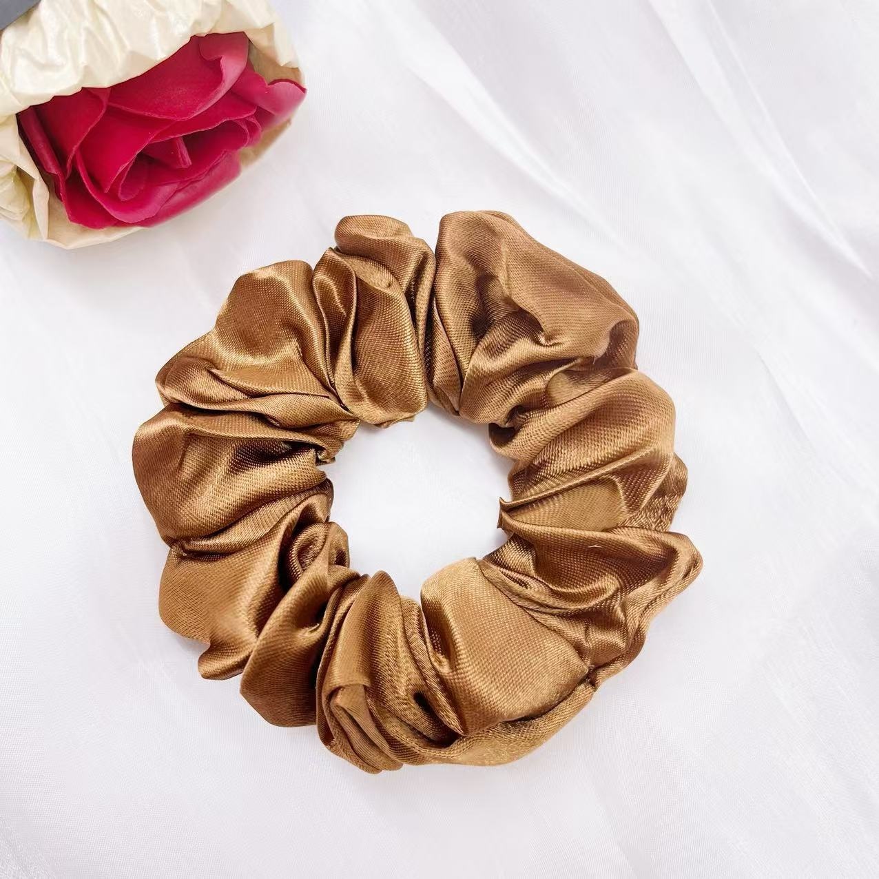 Women's Elegant Satin Large Scrunchie Damage-Free Hair Tie Solid Color