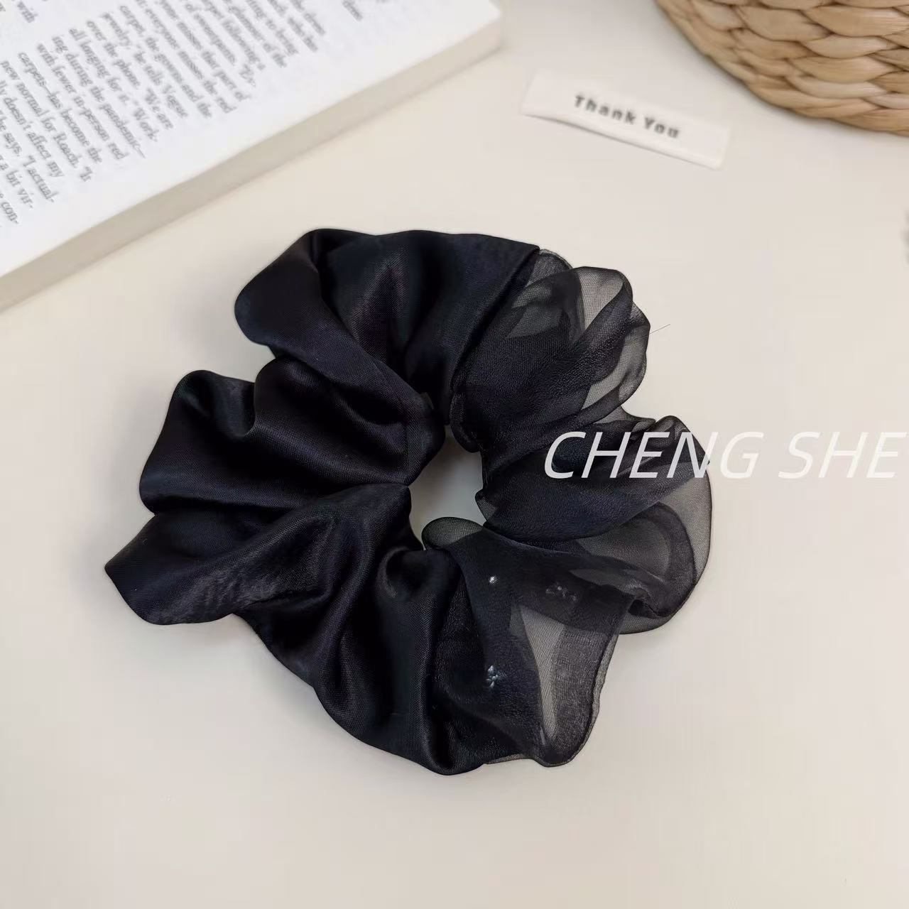 Women's Everyday Satin Gauze Scrunchie Hair Tie Beige Patchwork