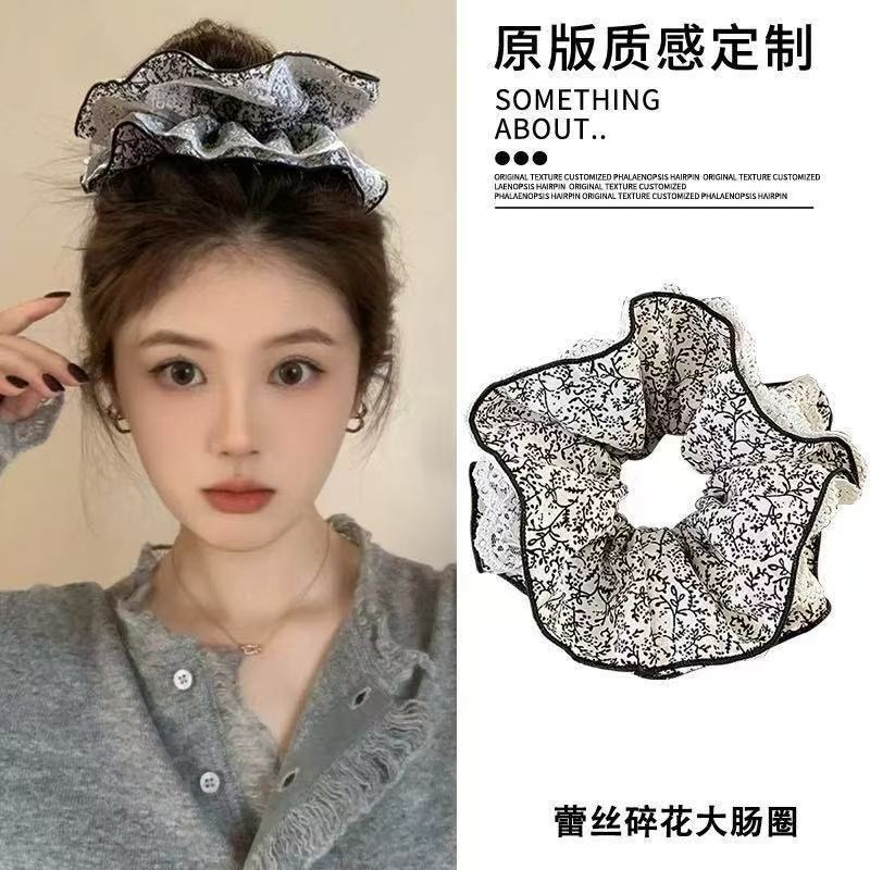 Women's Ballet Lace Hair Scrunchie Blue White Plaid Cherry Print