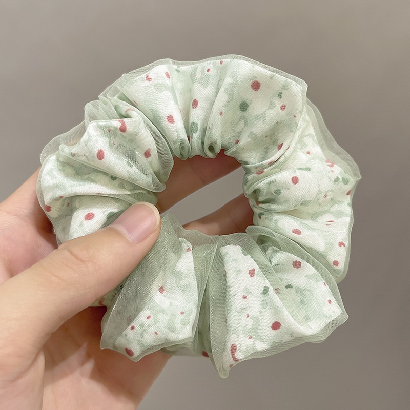Women's Spring Summer Gauze Floral Hair Tie Rubber Band White
