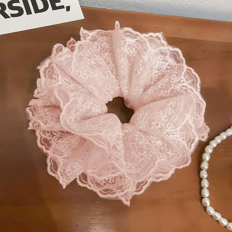 Women's Handmade Spring Ponytail Hair Scrunchie Checkered Fabric