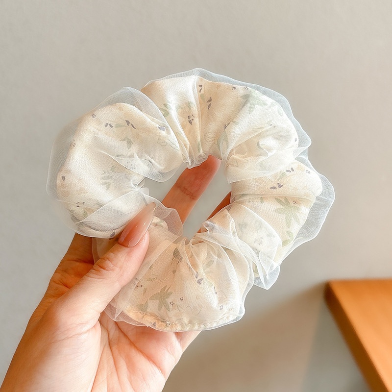 Women's Cloth Lace Scarf Scrunchie Daily Hair Tie Spring Tulip Floral