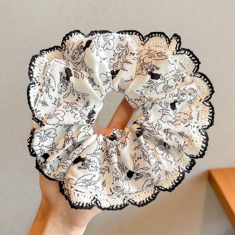 Women's Cloth Lace Scarf Scrunchie Daily Hair Tie Spring Tulip Floral