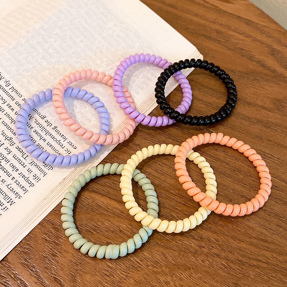 Girls Daily Rubber Spiral Telephone Line Hair Ring Sweet Candy Color