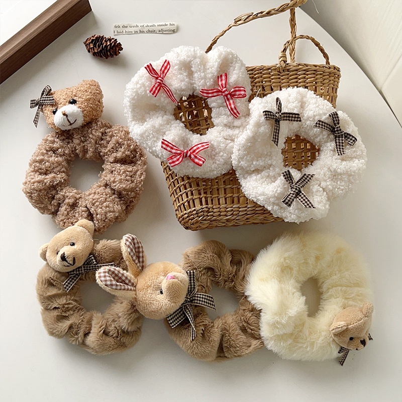 Women's Daily Winter Plush Hair Tie Cute Cartoon Rabbit Bow Knot