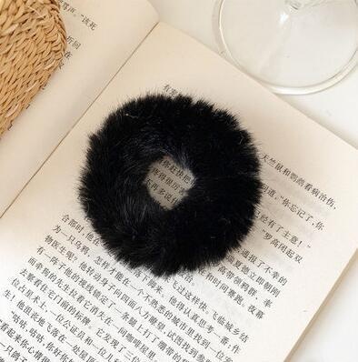 Women's Cute Plush Donut Hair Ties Winter Rabbit Fur Scrunchies Solid Color