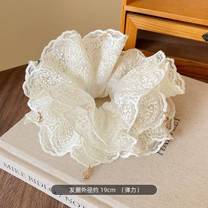 Women's Spring High-End Silky Pleated Pearl Streamer Large Hair Ring