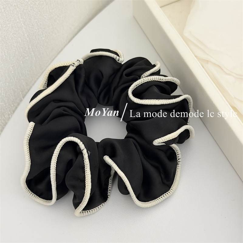 Women's Daily Soft Cloth Ponytail Hair Tie Beige Black Color Block