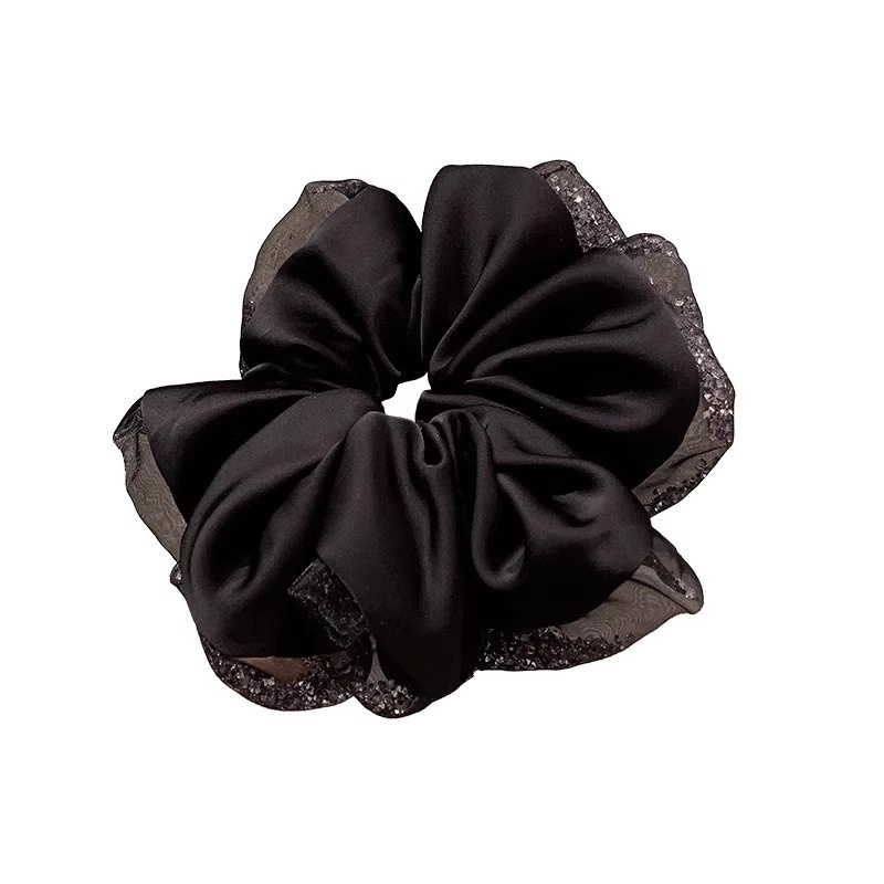 Women's Elegant Oversized Silk Satin Scrunchie Hair Accessory Black