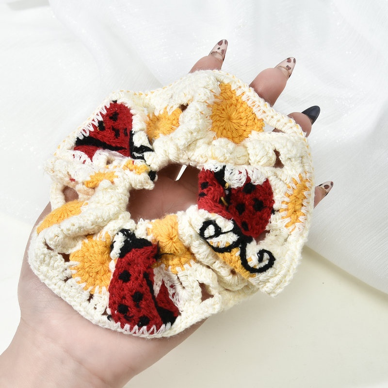 Women's Handmade Knitted Wool Ponytail Hair Tie Floral Butterfly Knot