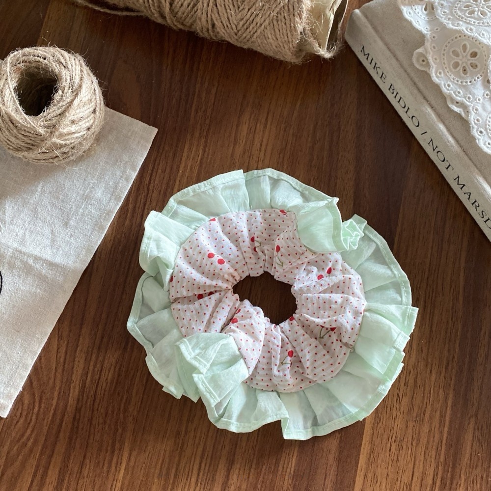 Women's Cloth Telephone Cord Hair Tie for Spring Summer Cherry Bow Knot