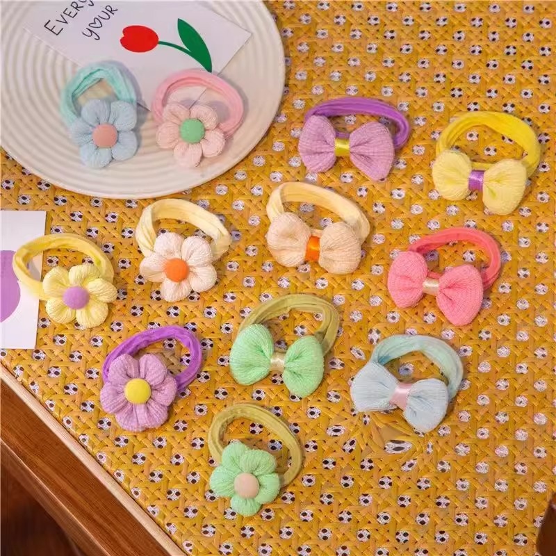 Girls High Elastic Cloth Ponytail Hair Bands Bright Dopamine Colors