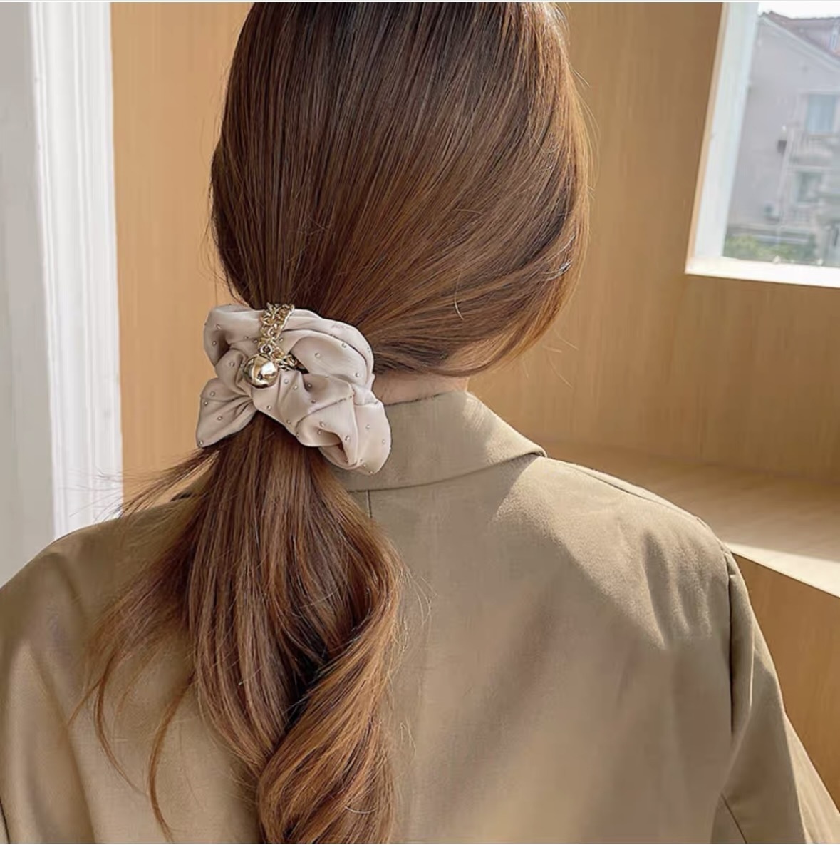 Women's Polyester Rhinestone Star High Ponytail Hair Tie Polka Dots