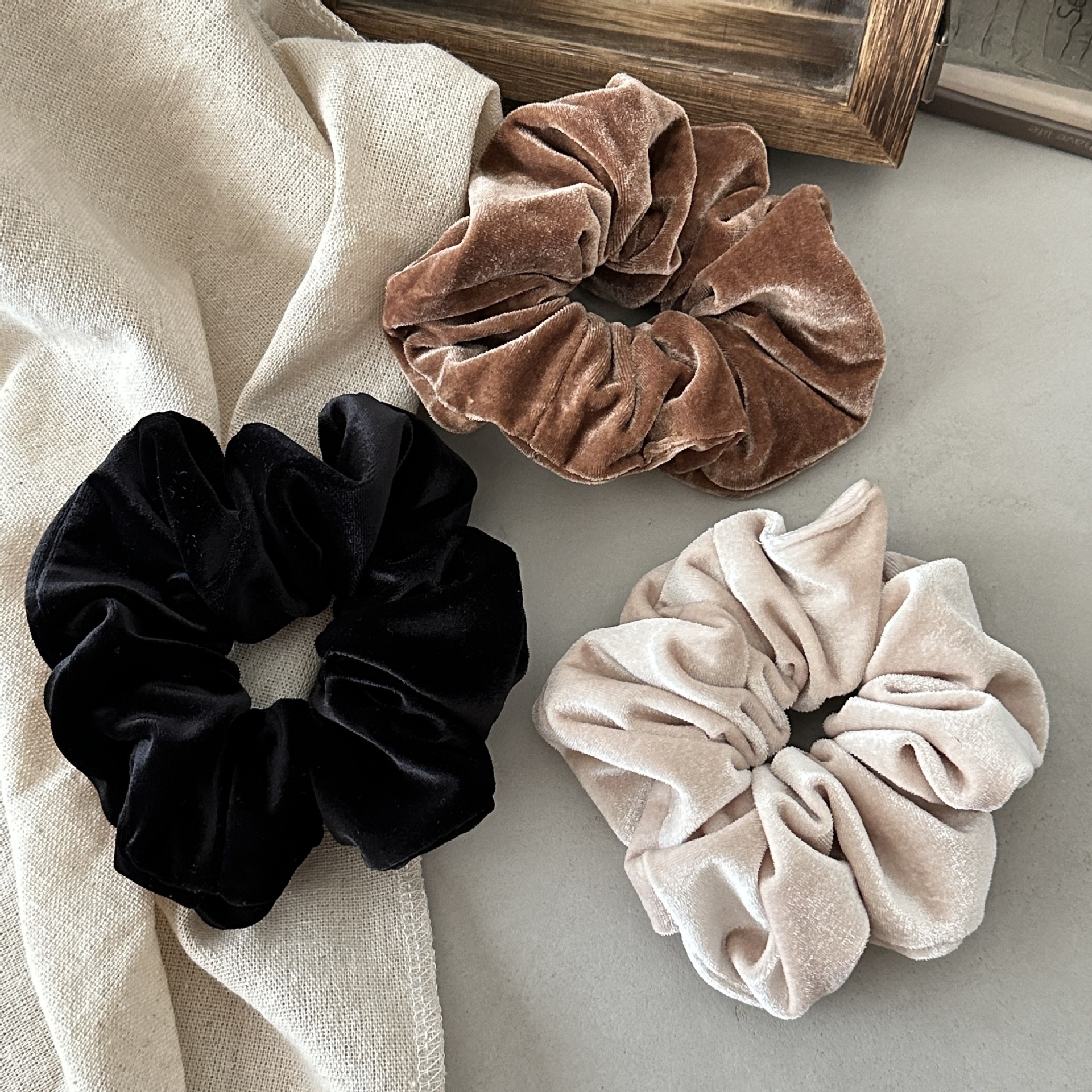 Women Large Velvet Scrunchie Soft Oversized Hair Tie Dark Solid Color