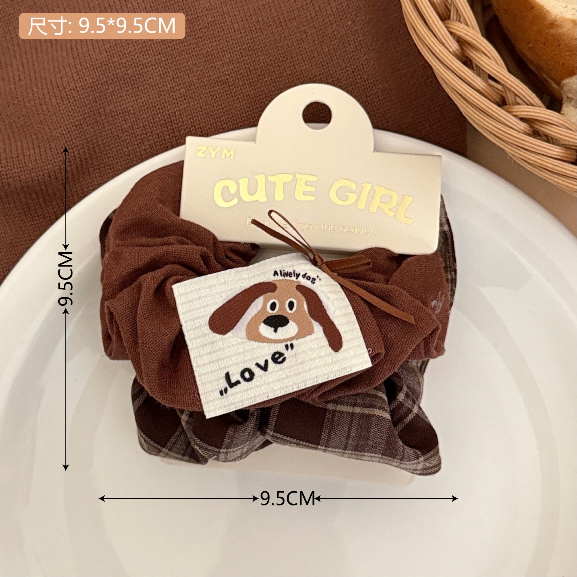 Girls Sweet Cloth Scrunchie Long Ribbon Bow Red Cherry Pattern