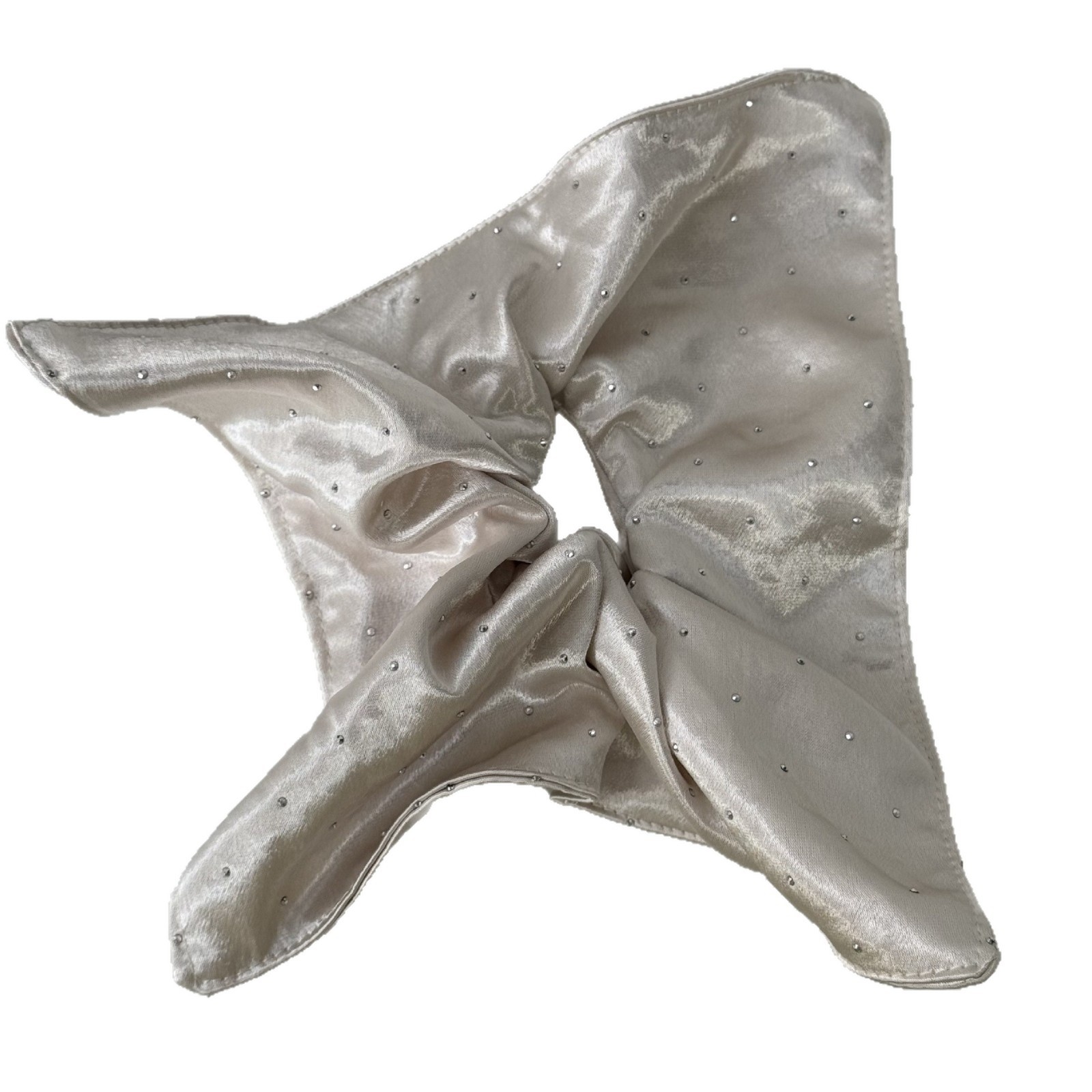 Women's Elegant Rhinestone Inlay Satin Hair Tie Scrunchie Beige