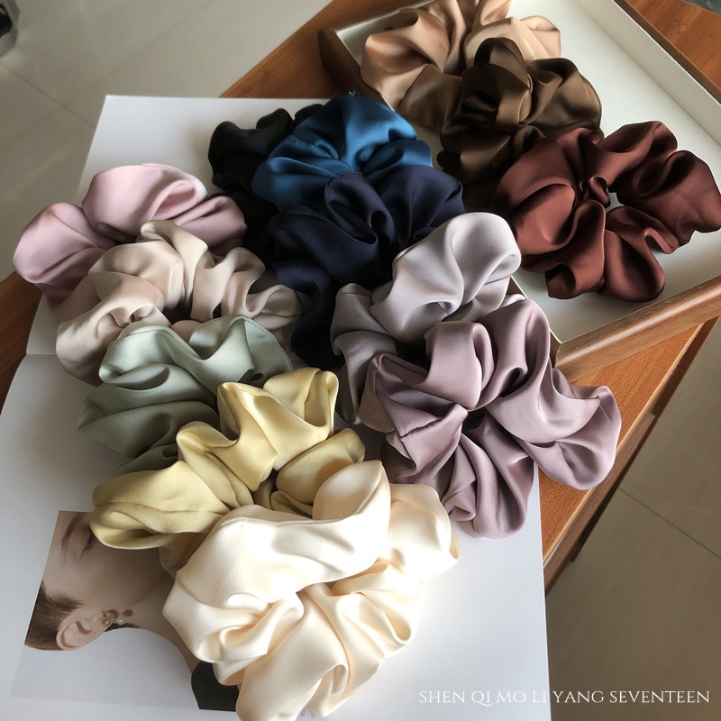Women's Premium Satin Scrunchie Elegant Hair Tie Basic Solid Colors