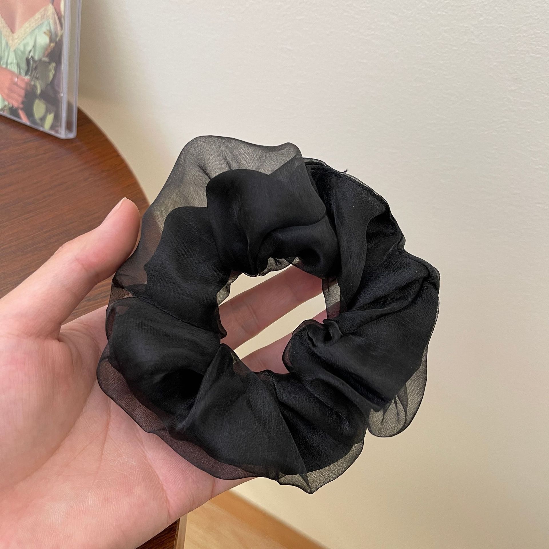 Women's Spring Summer Gauze Floral Hair Tie Rubber Band White