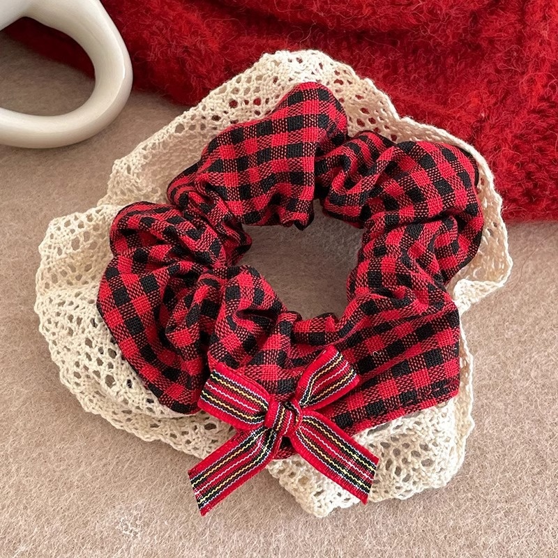 Women Daily Oversized High Elastic Lace Hair Scrunchie Elegant Floral
