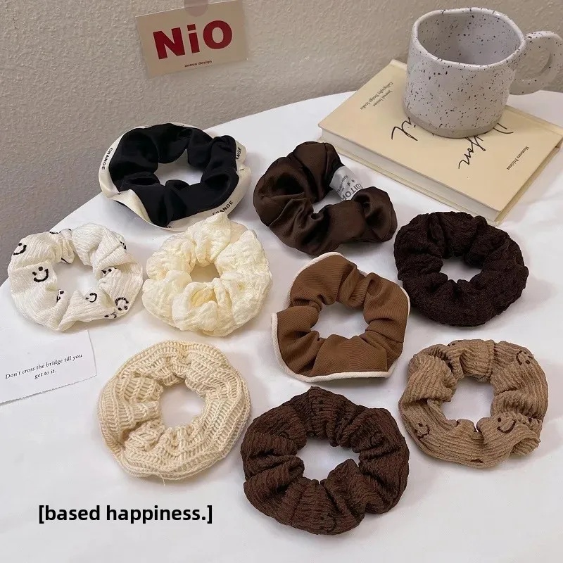 Women's Summer Fabric Scrunchie Pleated Plaid Leopard Hair Tie