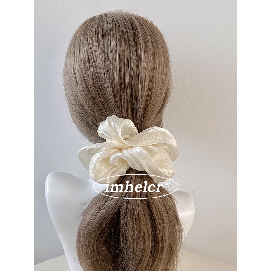 Women Soft Chiffon Hair Tie Elegant Spring Commute Style Beige