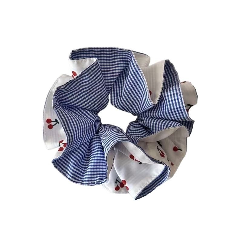 Women's Ballet Lace Hair Scrunchie Blue White Plaid Cherry Print