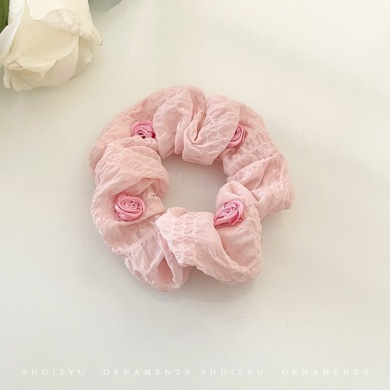 Women Daily Oversized High Elastic Lace Hair Scrunchie Elegant Floral