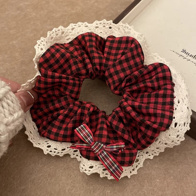 Women Spring Summer Cloth Hair Scrunchie Tie Romantic Polka Dot Lace
