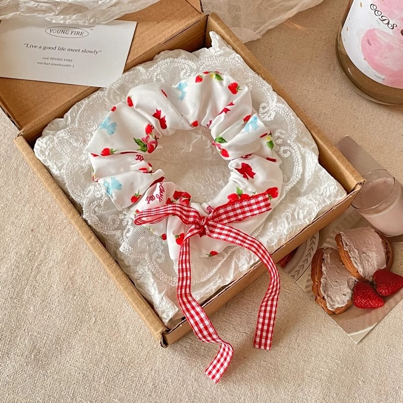 Women's Cloth Lace Scarf Scrunchie Daily Hair Tie Spring Tulip Floral