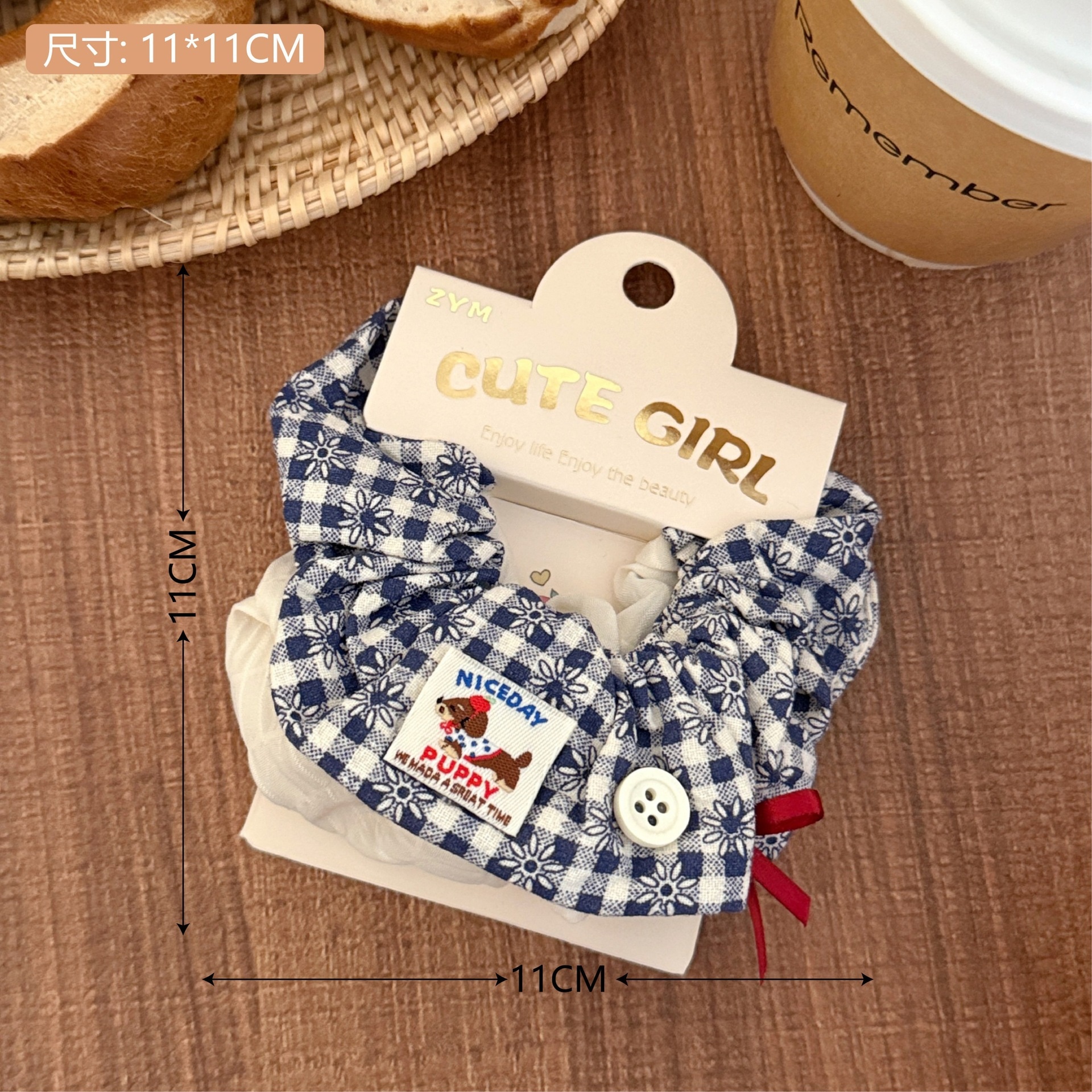 Girls Sweet Cloth Scrunchie Long Ribbon Bow Red Cherry Pattern