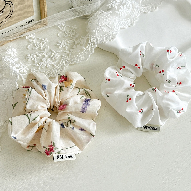 Women's Elegant Chinoiserie Cloth Hair Tie for Casual Holiday Cherry Pattern