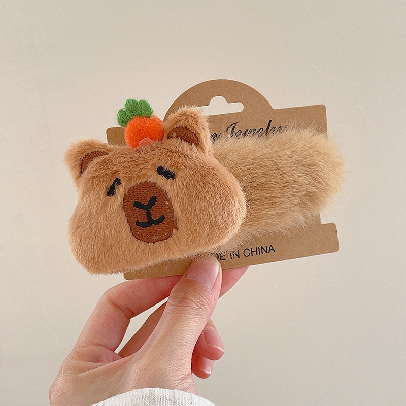 Women's Plush Rabbit Fur Hair Clip Ponytail Holder Cute Capybara Pattern