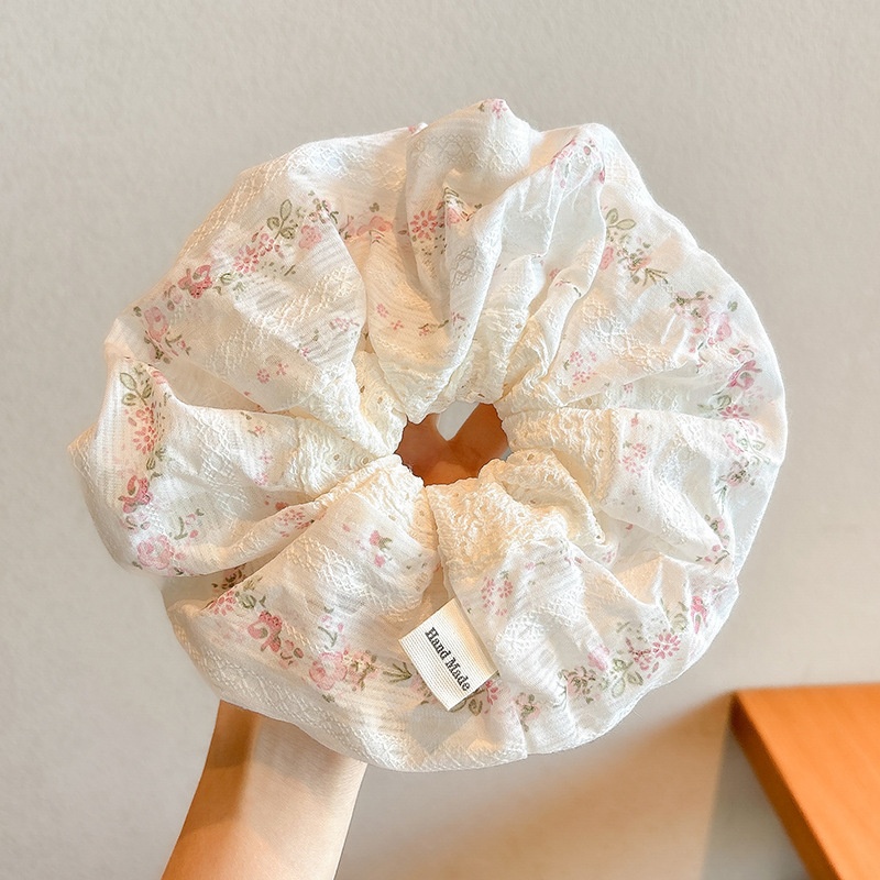 Women's Cloth Lace Scarf Scrunchie Daily Hair Tie Spring Tulip Floral