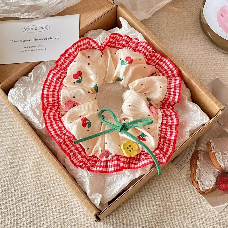 Women's Cloth Lace Scarf Scrunchie Daily Hair Tie Spring Tulip Floral