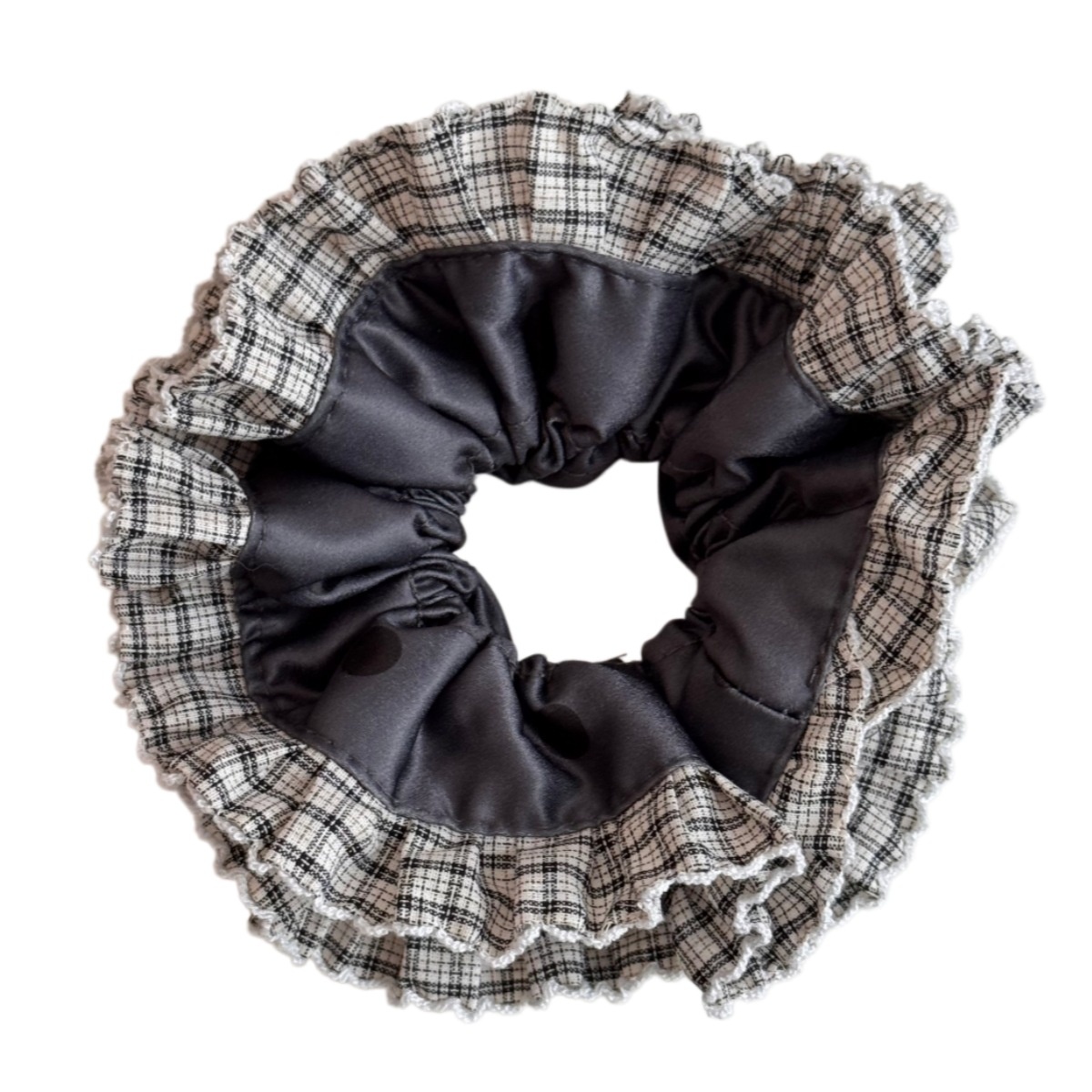Women's Preppy Cloth Hair Tie For Daily Styling Coffee Grey Plaid