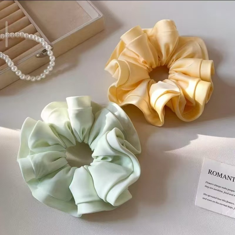 Women's All-Season Satin Flower Hair Tie Scrunchie Solid Colors