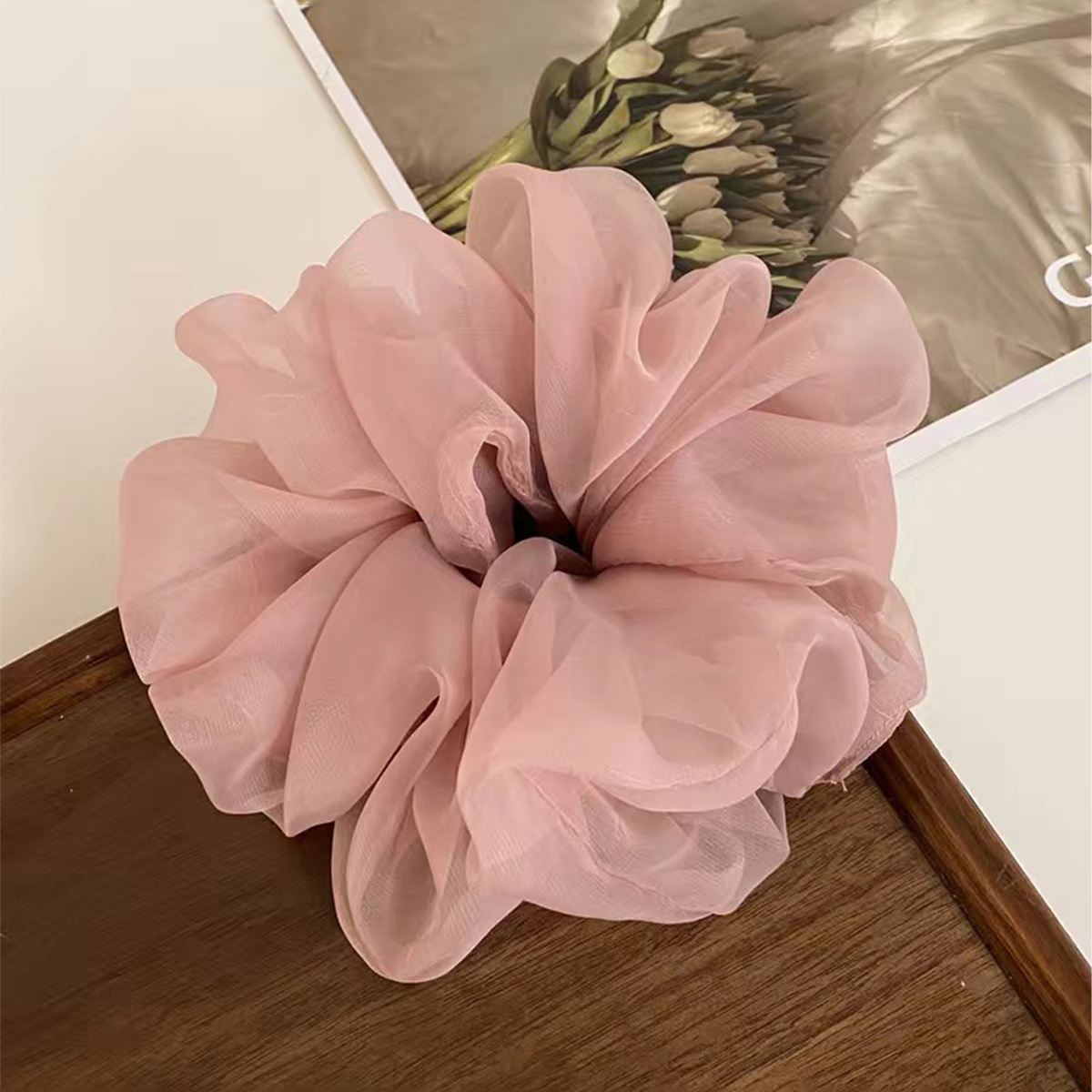Women's Elegant Holiday Gauze Net Yarn Hair Scrunchie Solid Color