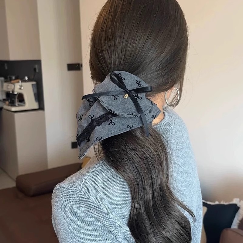 Women's Handmade Spring Ponytail Hair Scrunchie Checkered Fabric