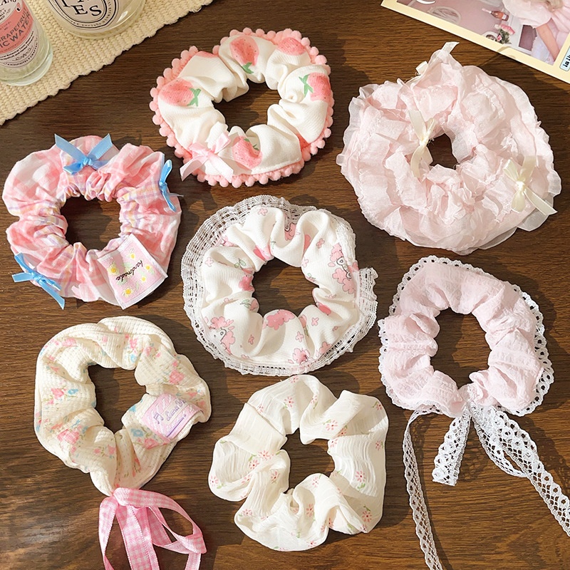 Women's Sweet Lace Ponytail Hair Tie Cloth Scrunchie Coral Lily Floral