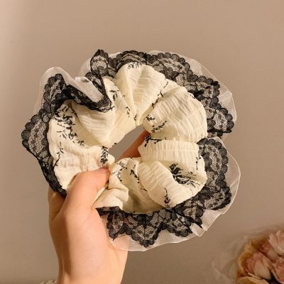 Women Spring Summer Cloth Hair Scrunchie Tie Romantic Polka Dot Lace