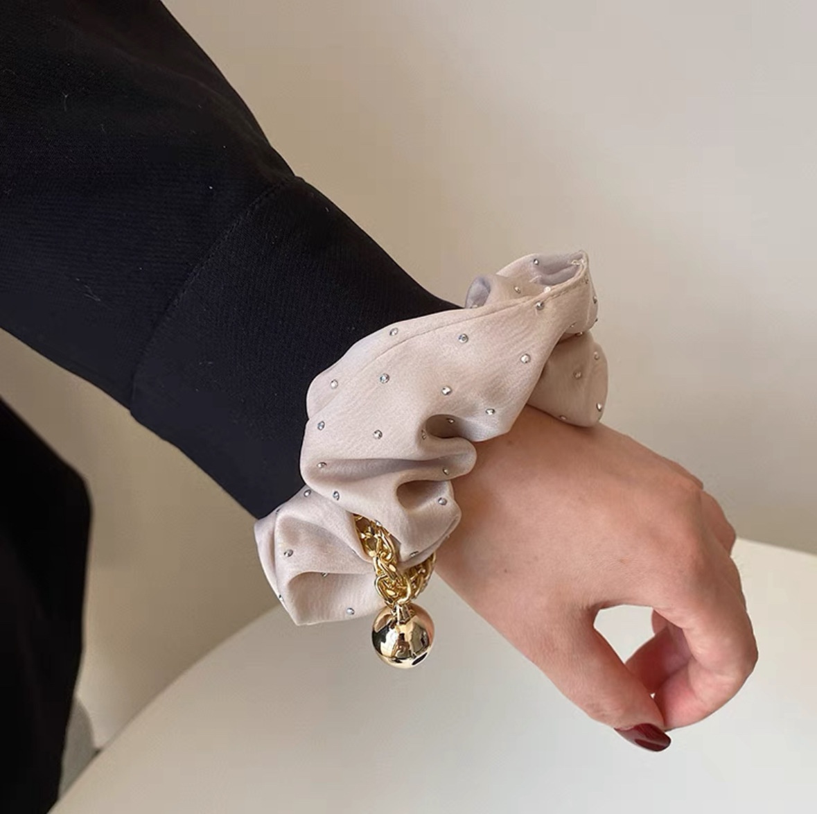 Women's Polyester Rhinestone Star High Ponytail Hair Tie Polka Dots